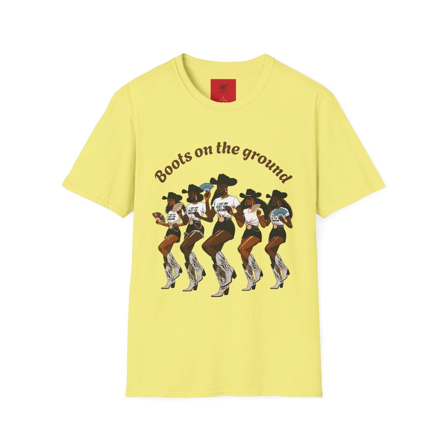 Fun Country Music Unisex Softstyle T-Shirt - "Boots on the Ground" & "Where Them Fans At?"