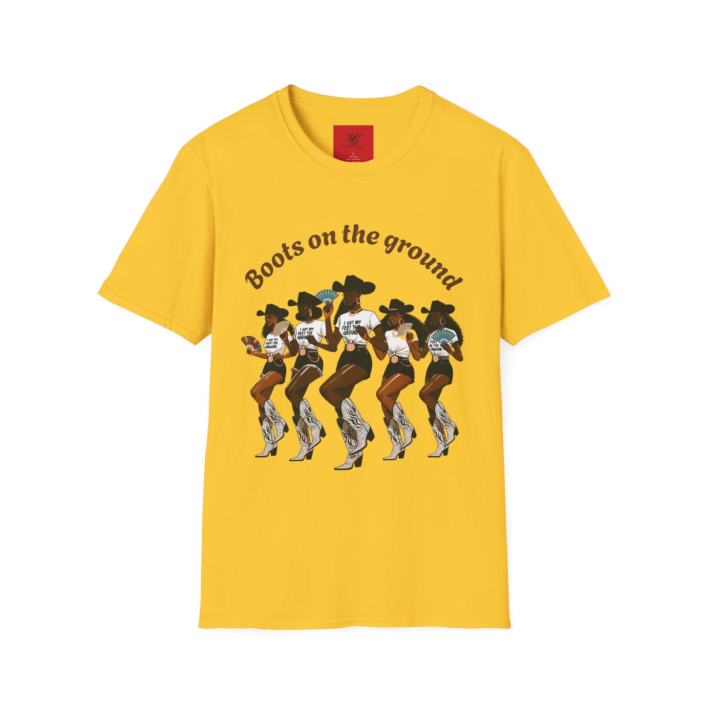 Fun Country Music Unisex Softstyle T-Shirt - "Boots on the Ground" & "Where Them Fans At?"