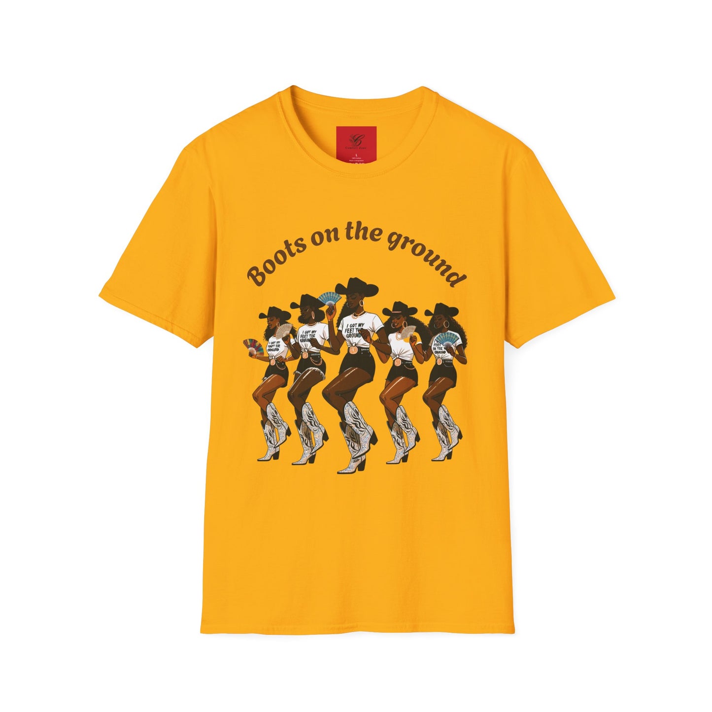 Fun Country Music Unisex Softstyle T-Shirt - "Boots on the Ground" & "Where Them Fans At?"
