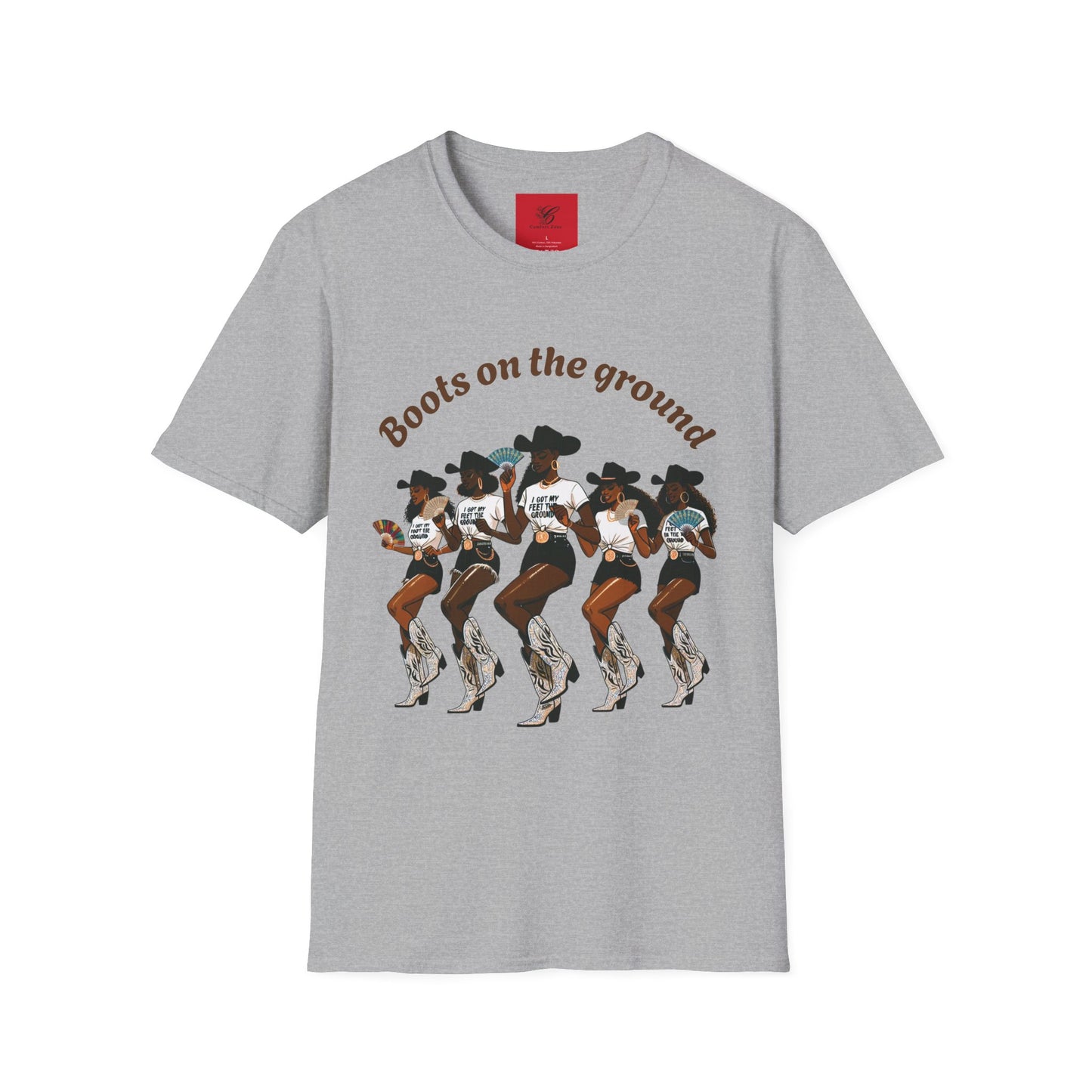 Fun Country Music Unisex Softstyle T-Shirt - "Boots on the Ground" & "Where Them Fans At?"