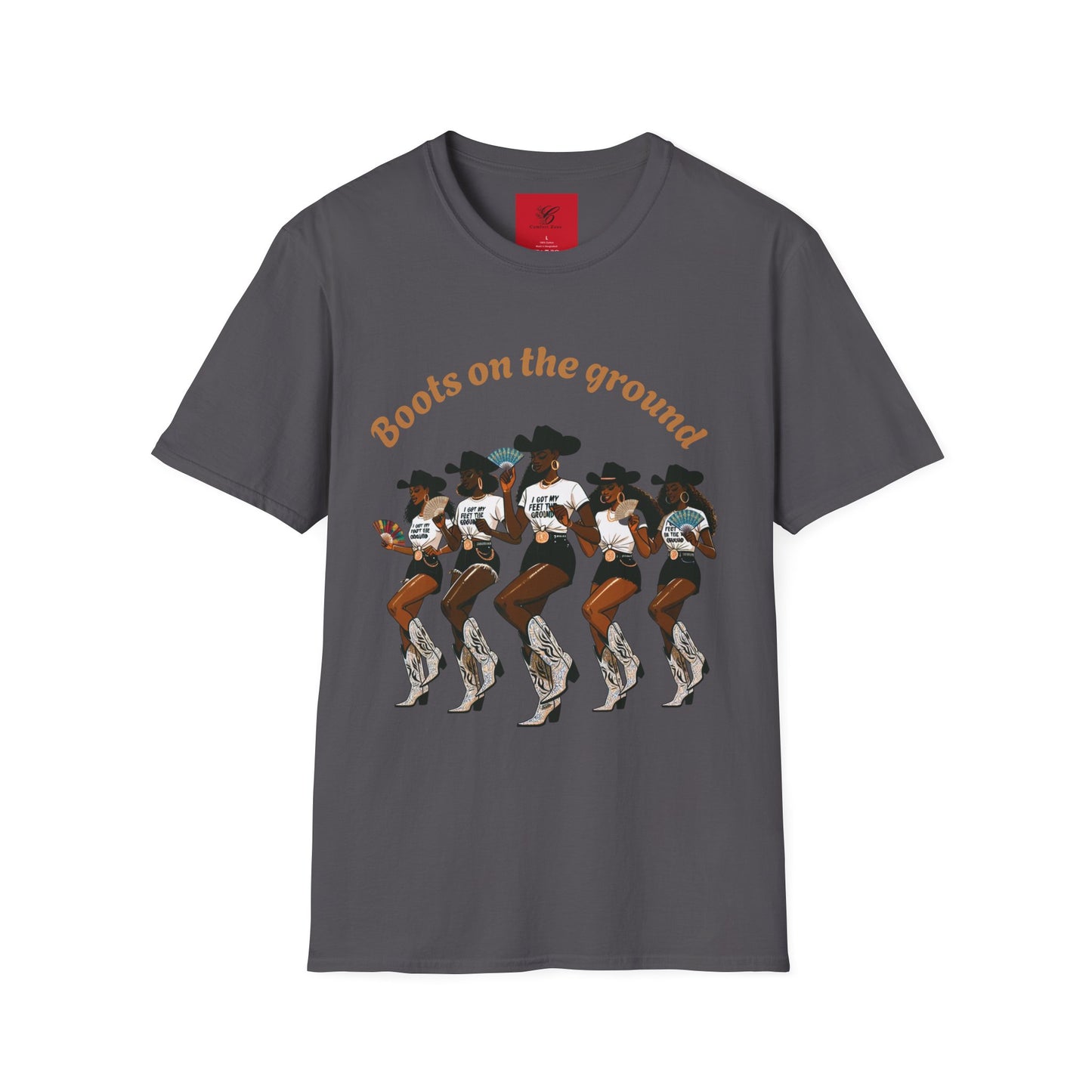 Fun Country Music Unisex Softstyle T-Shirt - "Boots on the Ground" & "Where Them Fans At?"