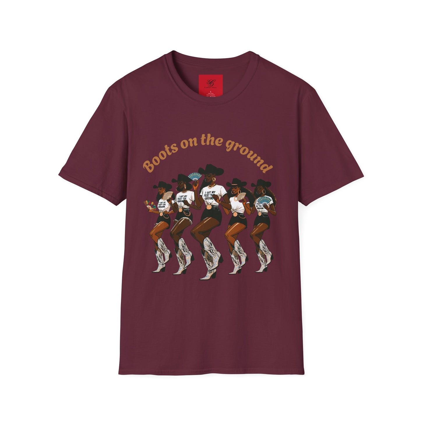 Fun Country Music Unisex Softstyle T-Shirt - "Boots on the Ground" & "Where Them Fans At?"