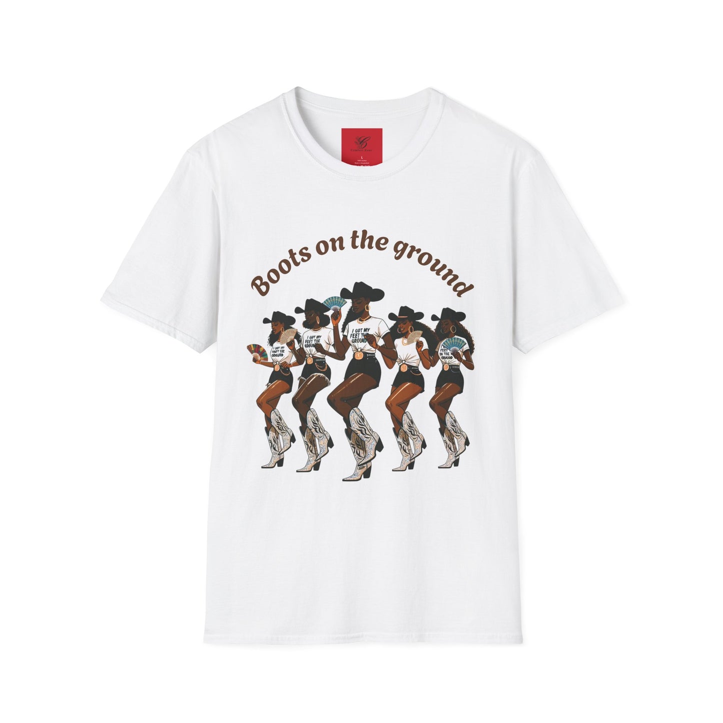 Fun Country Music Unisex Softstyle T-Shirt - "Boots on the Ground" & "Where Them Fans At?"