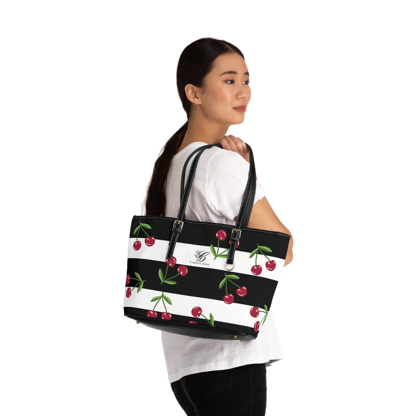Chic Cherry Print PU Leather Shoulder Bag - Stylish Tote for Every Occasion