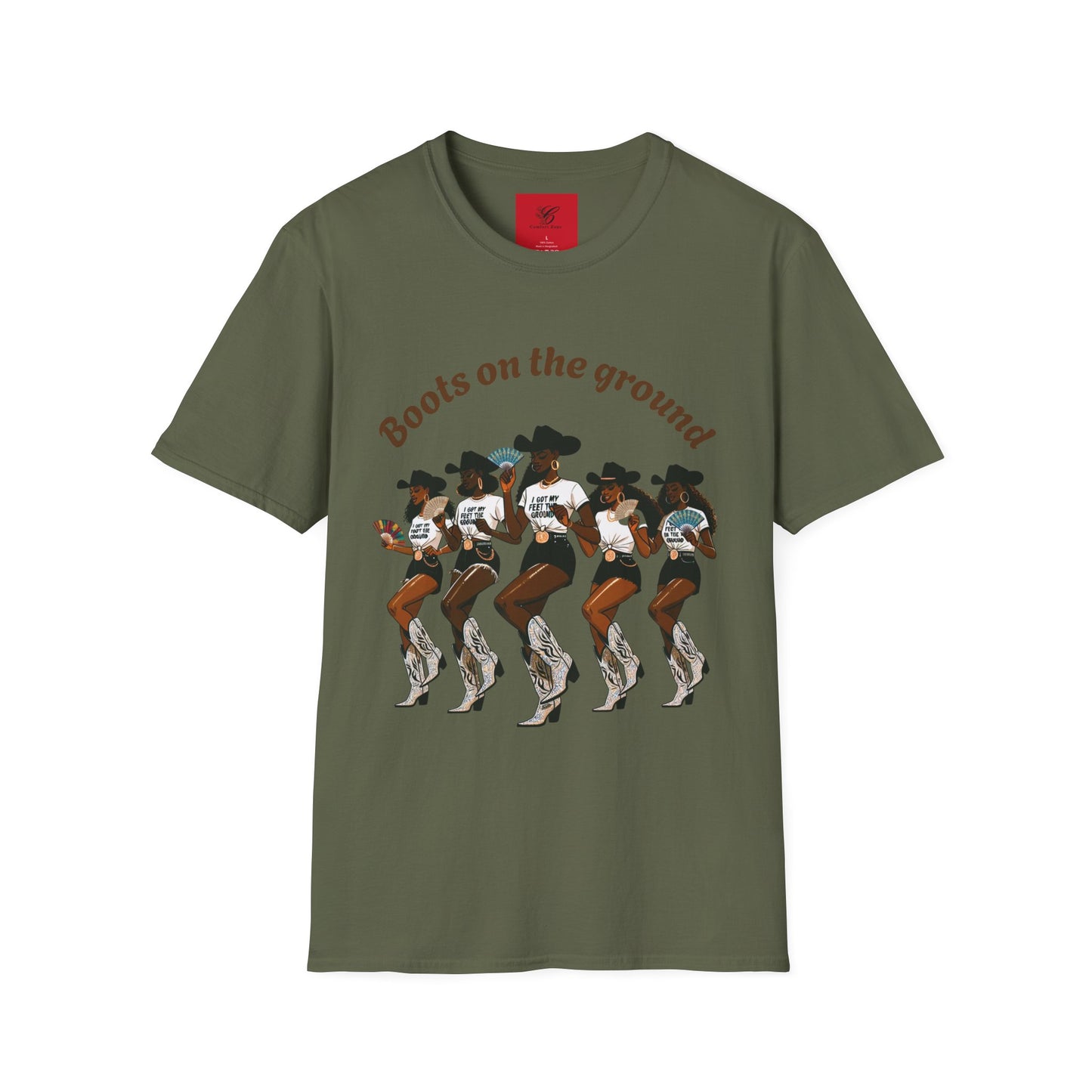 Fun Country Music Unisex Softstyle T-Shirt - "Boots on the Ground" & "Where Them Fans At?"