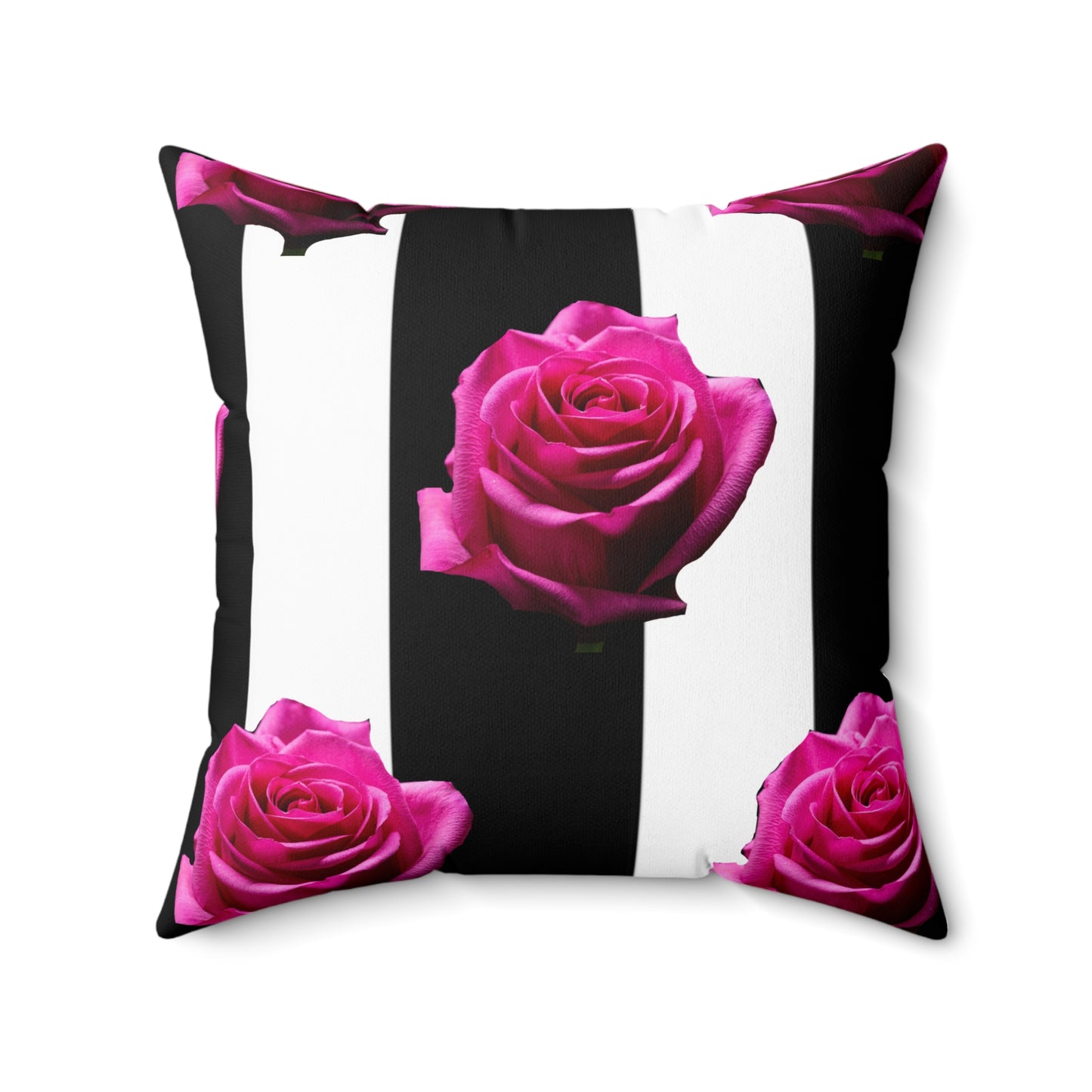 Elegant Floral Square Pillow with Black Stripes - Home Decor Accent