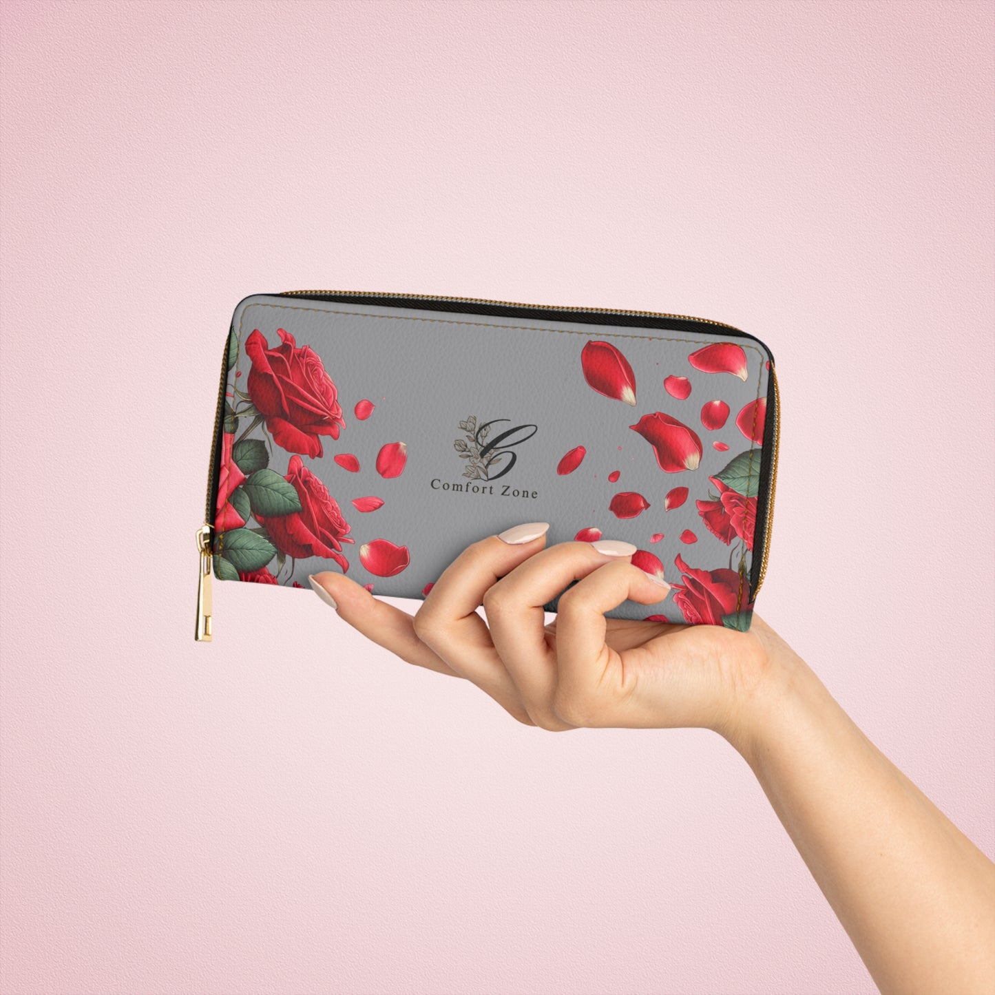 Zipper Wallet – Elegant Custom Design with Floating Rose Petals