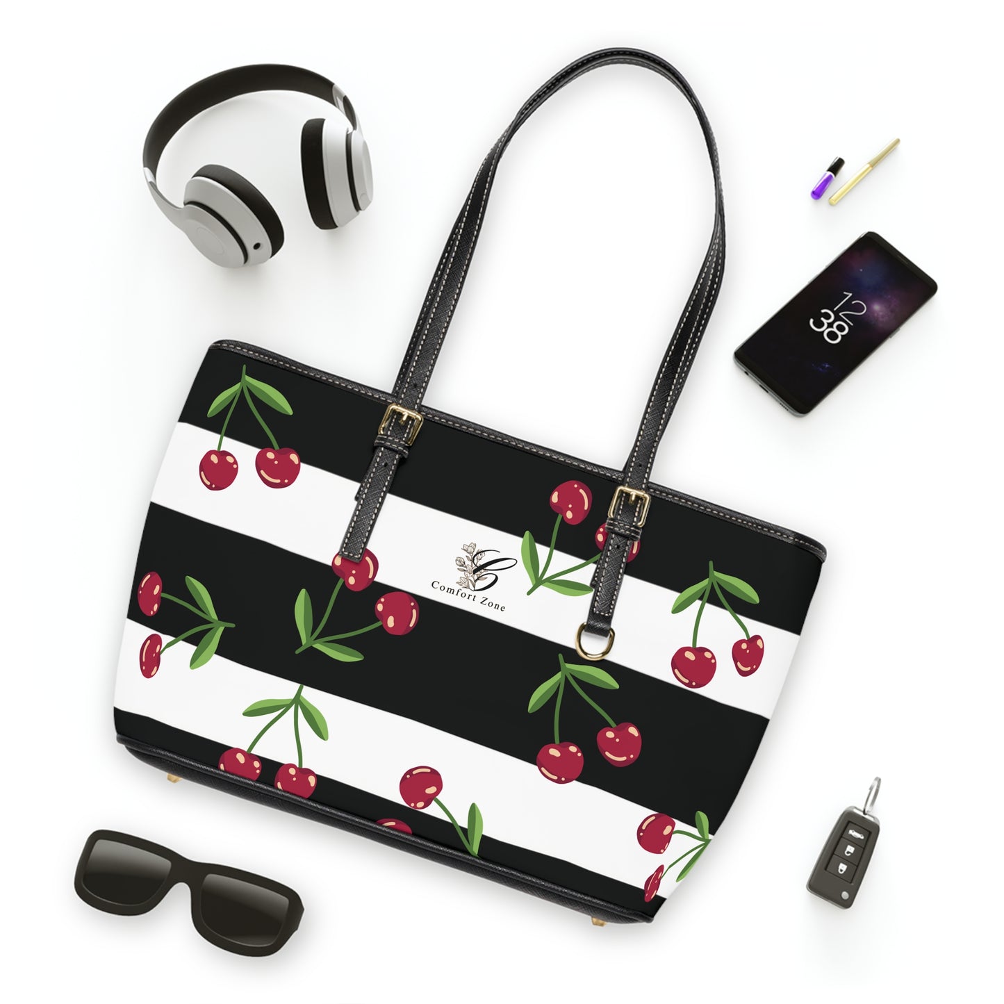 Chic Cherry Print PU Leather Shoulder Bag - Stylish Tote for Every Occasion