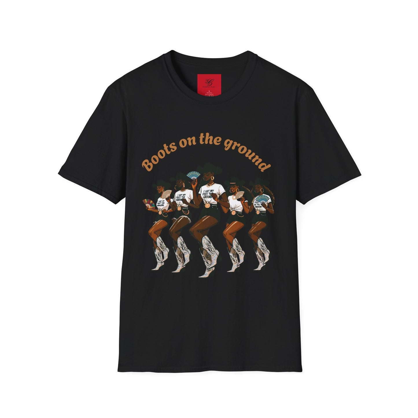 Fun Country Music Unisex Softstyle T-Shirt - "Boots on the Ground" & "Where Them Fans At?"