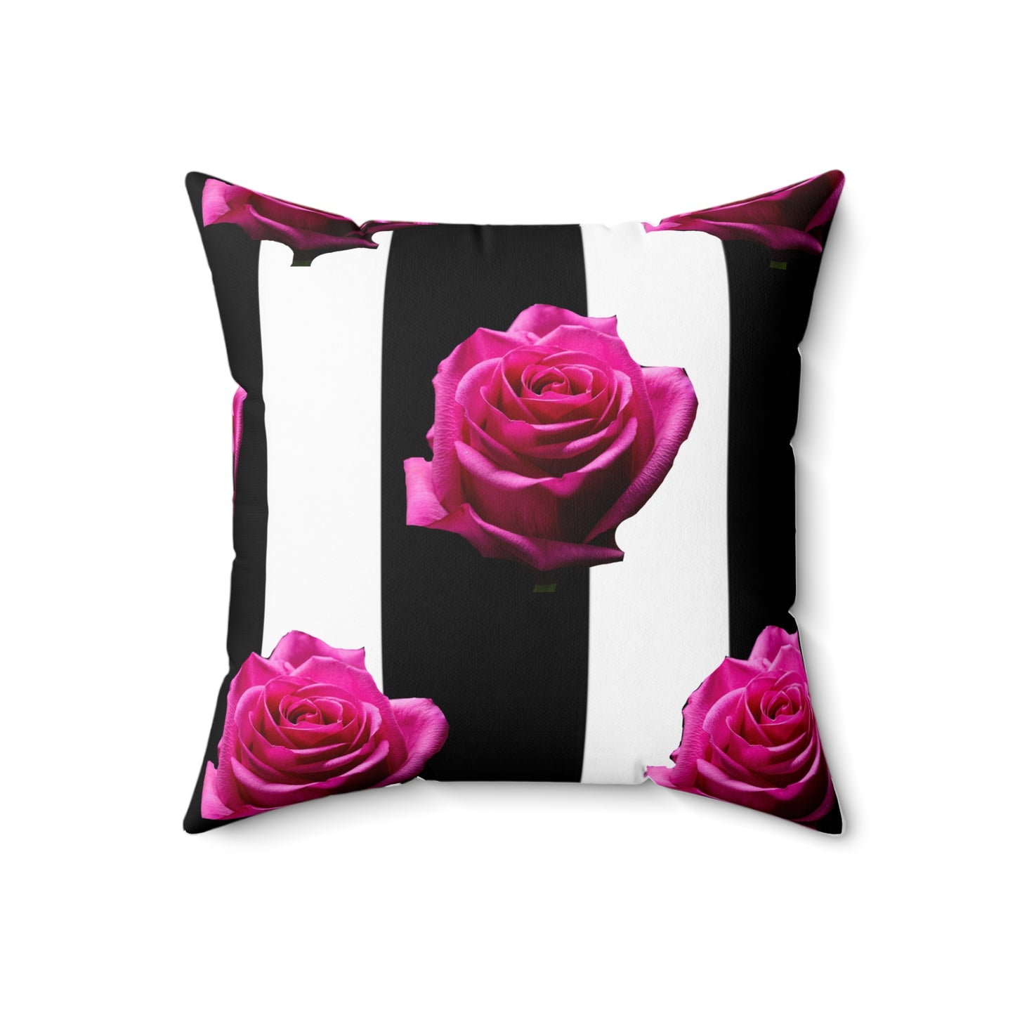 Elegant Floral Square Pillow with Black Stripes - Home Decor Accent