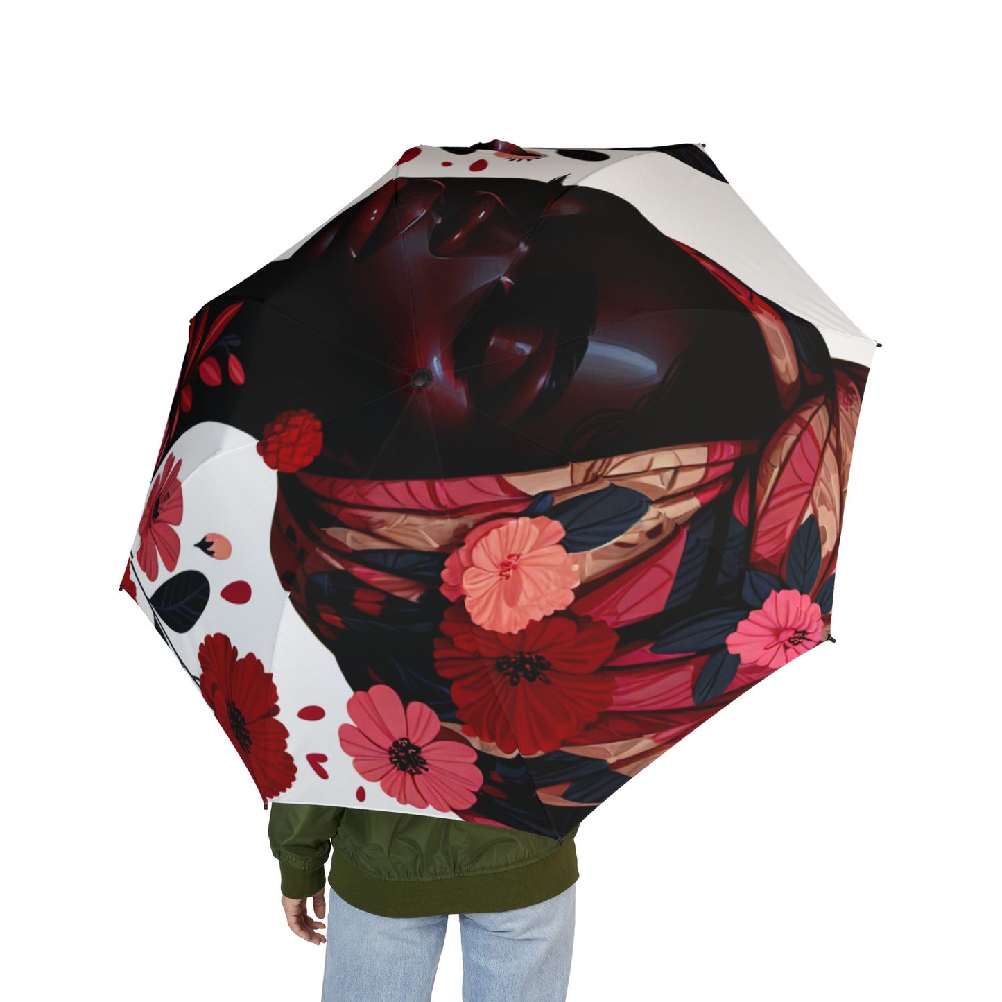 Floral Art Semi-Automatic Foldable Umbrella - Stylish & Functional Rain Protection
