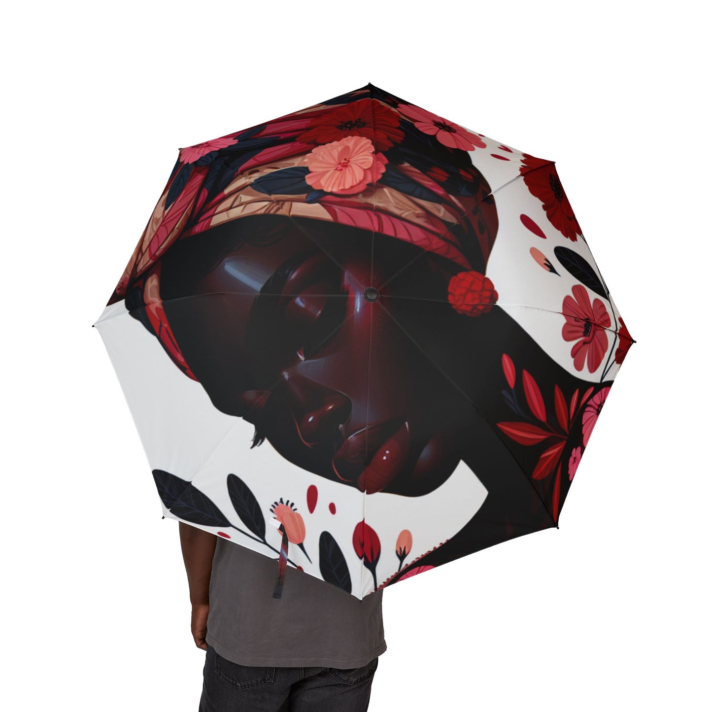 Floral Art Semi-Automatic Foldable Umbrella - Stylish & Functional Rain Protection