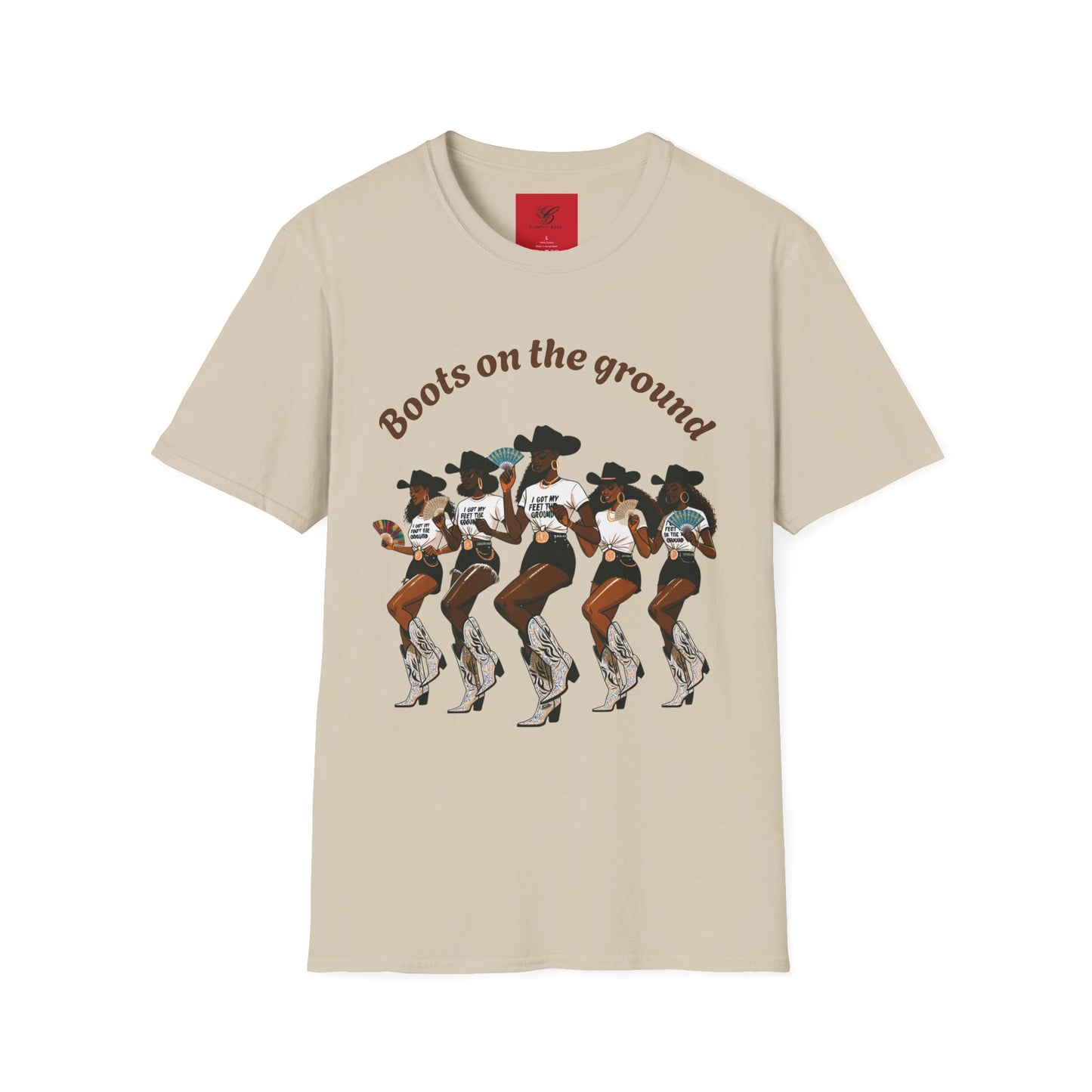 Fun Country Music Unisex Softstyle T-Shirt - "Boots on the Ground" & "Where Them Fans At?"